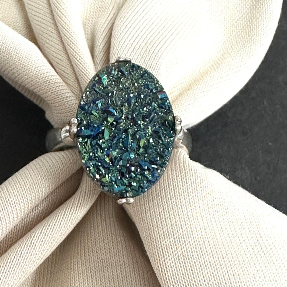 Sterling Silver Blue Druzy Oval Cocktail Ring Size 6.5 .925 Custom Jewelry
